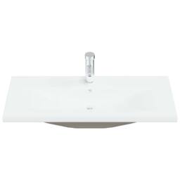 Berkfield Home Built-in Basin with Faucet 91x39x18 cm Ceramic White - Size: 91 x 39 x 18 cm - thumbnail 3