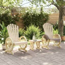 Berkfield Home Beautiful 3 Piece Garden Lounge Set Solid Wood Fir in Light Tan - thumbnail 1