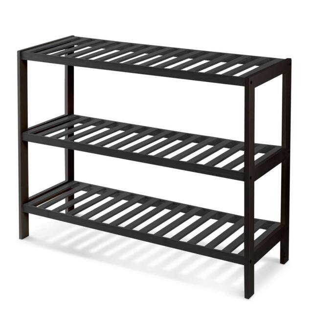 Keplin 3-Tier Bamboo Shoe Rack - Wooden Shoe Organiser with Large Capacity in Black - image 1