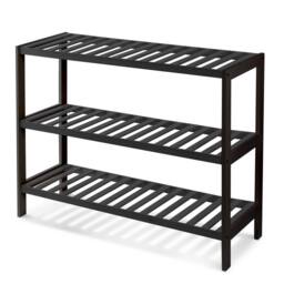 Keplin 3-Tier Bamboo Shoe Rack - Wooden Shoe Organiser with Large Capacity in Black - thumbnail 1