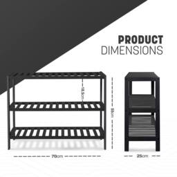 Keplin 3-Tier Bamboo Shoe Rack - Wooden Shoe Organiser with Large Capacity in Black - thumbnail 2