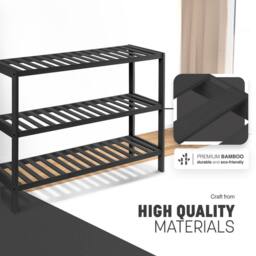Keplin 3-Tier Bamboo Shoe Rack - Wooden Shoe Organiser with Large Capacity in Black - thumbnail 4