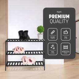 Keplin 3-Tier Bamboo Shoe Rack - Wooden Shoe Organiser with Large Capacity in Black - thumbnail 3