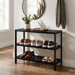 Keplin 3-Tier Bamboo Shoe Rack - Wooden Shoe Organiser with Large Capacity in Black - thumbnail 8