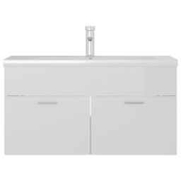 Berkfield Home Sink Cabinet with Built-in Basin High Gloss White Engineered Wood - thumbnail 3
