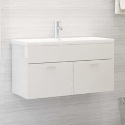 Berkfield Home Sink Cabinet with Built-in Basin High Gloss White Engineered Wood - thumbnail 1