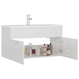 Berkfield Home Sink Cabinet with Built-in Basin High Gloss White Engineered Wood - thumbnail 6