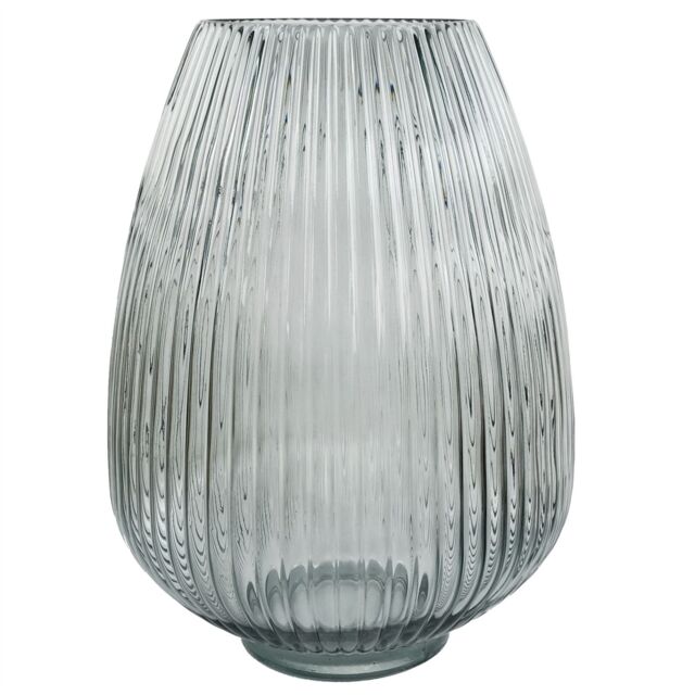 Leaf 30cm Smoke Grey Ridged Glass Vase in Green - image 1