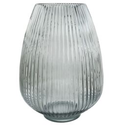 Leaf 30cm Smoke Grey Ridged Glass Vase in Green