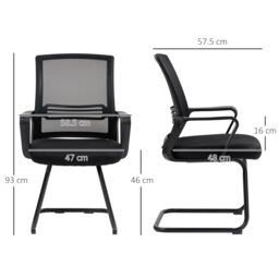 HOMCOM Meeting Office Chair, Mesh Reception Chair with Sled Base, Black - thumbnail 3