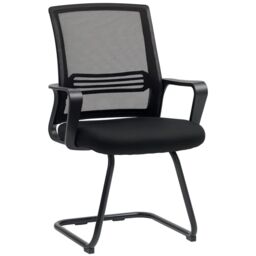 HOMCOM Meeting Office Chair, Mesh Reception Chair with Sled Base, Black - thumbnail 2