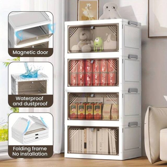 SPETLEK 4 Tier Folding Storage Box Plastic Stackable Container in White - Size: 1000mm - image 1