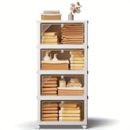 SPETLEK 4 Tier Folding Storage Box Plastic Stackable Container in White - Size: 1000mm - thumbnail 2