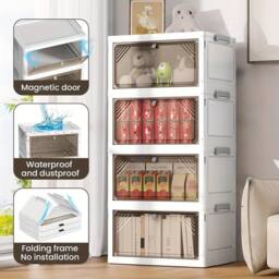 SPETLEK 4 Tier Folding Storage Box Plastic Stackable Container in White - Size: 1000mm