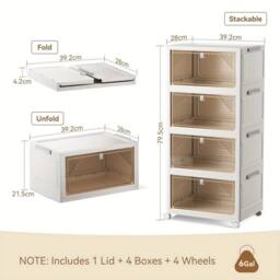 SPETLEK 4 Tier Folding Storage Box Plastic Stackable Container in White - Size: 1000mm - thumbnail 3