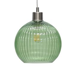 First Choice Lighting Betchley - Green Ribbed Glass Globe with Satin Nickel Pendant Fitting - thumbnail 7