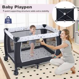 CASART Foldable Nursery Center Bassinet Baby Playard w/Diaper Changing Table - Size: Crib - thumbnail 6