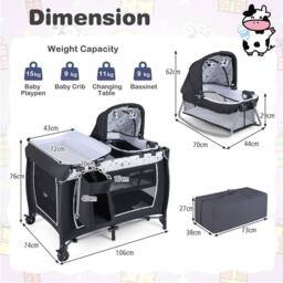 CASART Foldable Nursery Center Bassinet Baby Playard w/Diaper Changing Table - Size: Crib - thumbnail 2