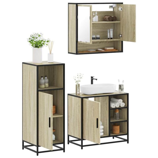 Berkfield Home 3 Piece Bathroom Furniture Set Sonoma Oak Engineered Wood in Brown - image 1