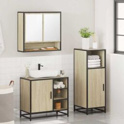 Berkfield Home 3 Piece Bathroom Furniture Set Sonoma Oak Engineered Wood in Brown - thumbnail 4