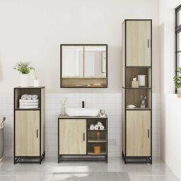 Berkfield Home 3 Piece Bathroom Furniture Set Sonoma Oak Engineered Wood in Brown - thumbnail 3