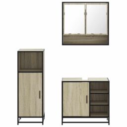 Berkfield Home 3 Piece Bathroom Furniture Set Sonoma Oak Engineered Wood in Brown - thumbnail 5