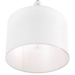 Wyld and Coco Pendant Lamp - Beige Fabric Drum Shade Iron Frame Mid-Century - thumbnail 6