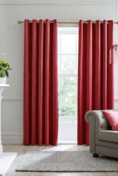Laurence Llewelyn-Bowen 'Montrose' Velvet Blackout-Coated Pair of Eyelet Curtains in Burgundy - Size: 229 cm width x 183 cm drop - thumbnail 1