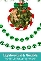 Neel Blue 9M Metallic Christmas Bead Chain - 7.5mm Shiny Pearl Garland in Green - thumbnail 5