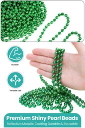 Neel Blue 9M Metallic Christmas Bead Chain - 7.5mm Shiny Pearl Garland in Green - thumbnail 3