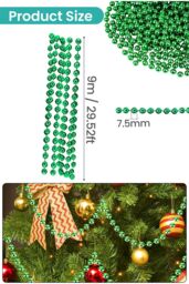Neel Blue 9M Metallic Christmas Bead Chain - 7.5mm Shiny Pearl Garland in Green - thumbnail 2