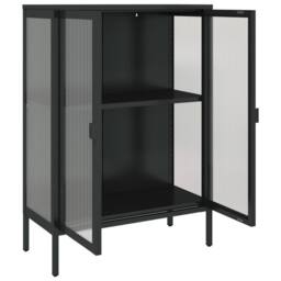 Berkfield Home Sideboard Black 75x35x105 cm Glass & Steel - Size: 75 x 35 x 105 cm - thumbnail 8