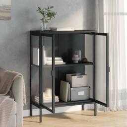 Berkfield Home Sideboard Black 75x35x105 cm Glass & Steel - Size: 75 x 35 x 105 cm