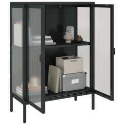 Berkfield Home Sideboard Black 75x35x105 cm Glass & Steel - Size: 75 x 35 x 105 cm - thumbnail 5
