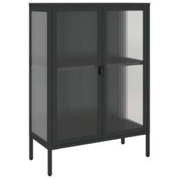 Berkfield Home Sideboard Black 75x35x105 cm Glass & Steel - Size: 75 x 35 x 105 cm - thumbnail 3