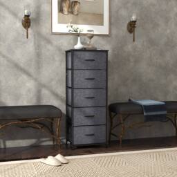 Wyld Haus Ralora 5 Drawer Dark Grey Fabric Dresser with Steel Frame - thumbnail 3