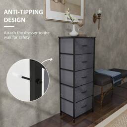 Wyld Haus Ralora 5 Drawer Dark Grey Fabric Dresser with Steel Frame - thumbnail 6