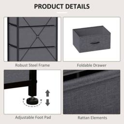 Wyld Haus Ralora 5 Drawer Dark Grey Fabric Dresser with Steel Frame - thumbnail 7