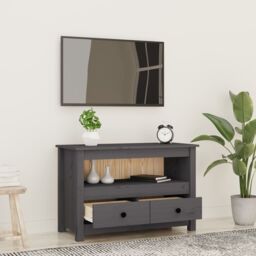 Berkfield Home TV Cabinet Grey 79x35x52 cm Solid Wood Pine - Size: 79 x 35 x 52 cm - thumbnail 3
