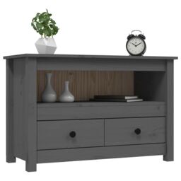 Berkfield Home TV Cabinet Grey 79x35x52 cm Solid Wood Pine - Size: 79 x 35 x 52 cm - thumbnail 4