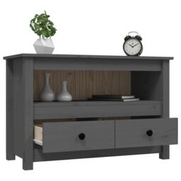 Berkfield Home TV Cabinet Grey 79x35x52 cm Solid Wood Pine - Size: 79 x 35 x 52 cm - thumbnail 5