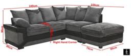 LUXURY LIFE Sienna Right Hand Facing Fabric Cord Corner Sofa in Grey - thumbnail 3