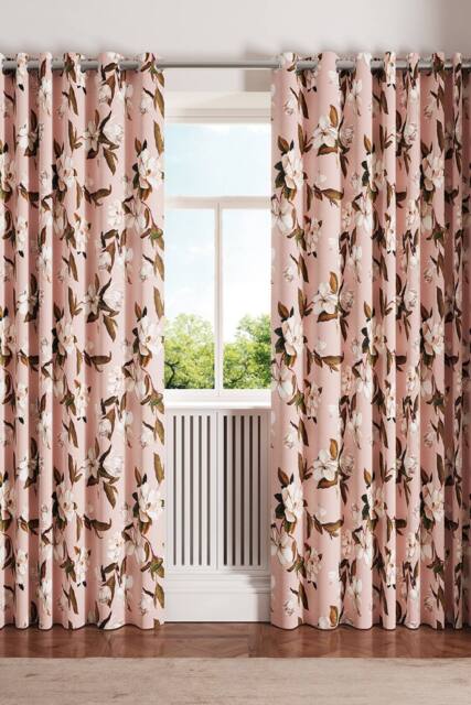Ted Baker 'Opal Floral' Cotton Lined Curtains in Pink - Size: 228 cm width x 183 cm drop - image 1