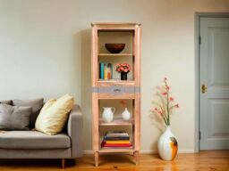 IH Design Alicia Acacia Wood 1 Drawers Slim Bookcase in Grey - thumbnail 4
