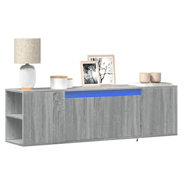 Berkfield Home TV Wall Cabinet with LED Lights Grey Sonoma 135x31x39.5 cm - image 1