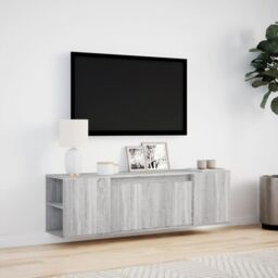Berkfield Home TV Wall Cabinet with LED Lights Grey Sonoma 135x31x39.5 cm - thumbnail 4