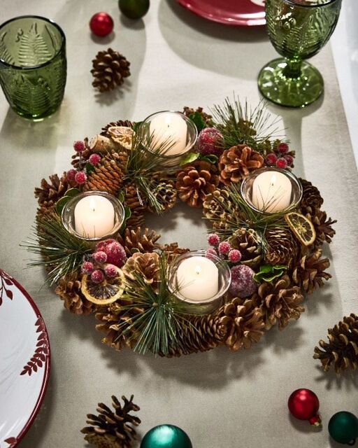 Dibor Citrus Spice Round Table Centrepiece Christmas Decoration Candle Holders Tealight Holder 30cm in Brown - image 1