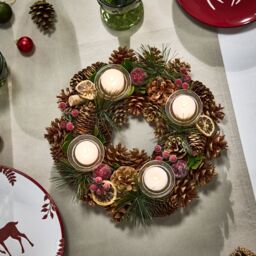 Dibor Citrus Spice Round Table Centrepiece Christmas Decoration Candle Holders Tealight Holder 30cm in Brown - thumbnail 2