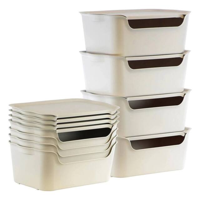 KORVIXA Storage Boxes with Lids Set of 4 Stackable in Beige - Size: 900mm - image 1