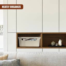 KORVIXA Storage Boxes with Lids Set of 4 Stackable in Beige - Size: 900mm - thumbnail 4
